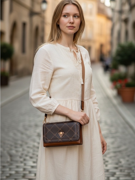 Valentino Orlandi Brown and Tan Monogram Crossbody Bag - Picture 7 of 7